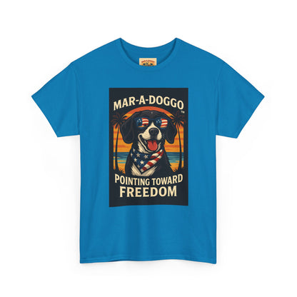 Mar-a-Doggo Tee — Patriotic Dog Graphic T-Shirt (Pointing Toward Freedom)