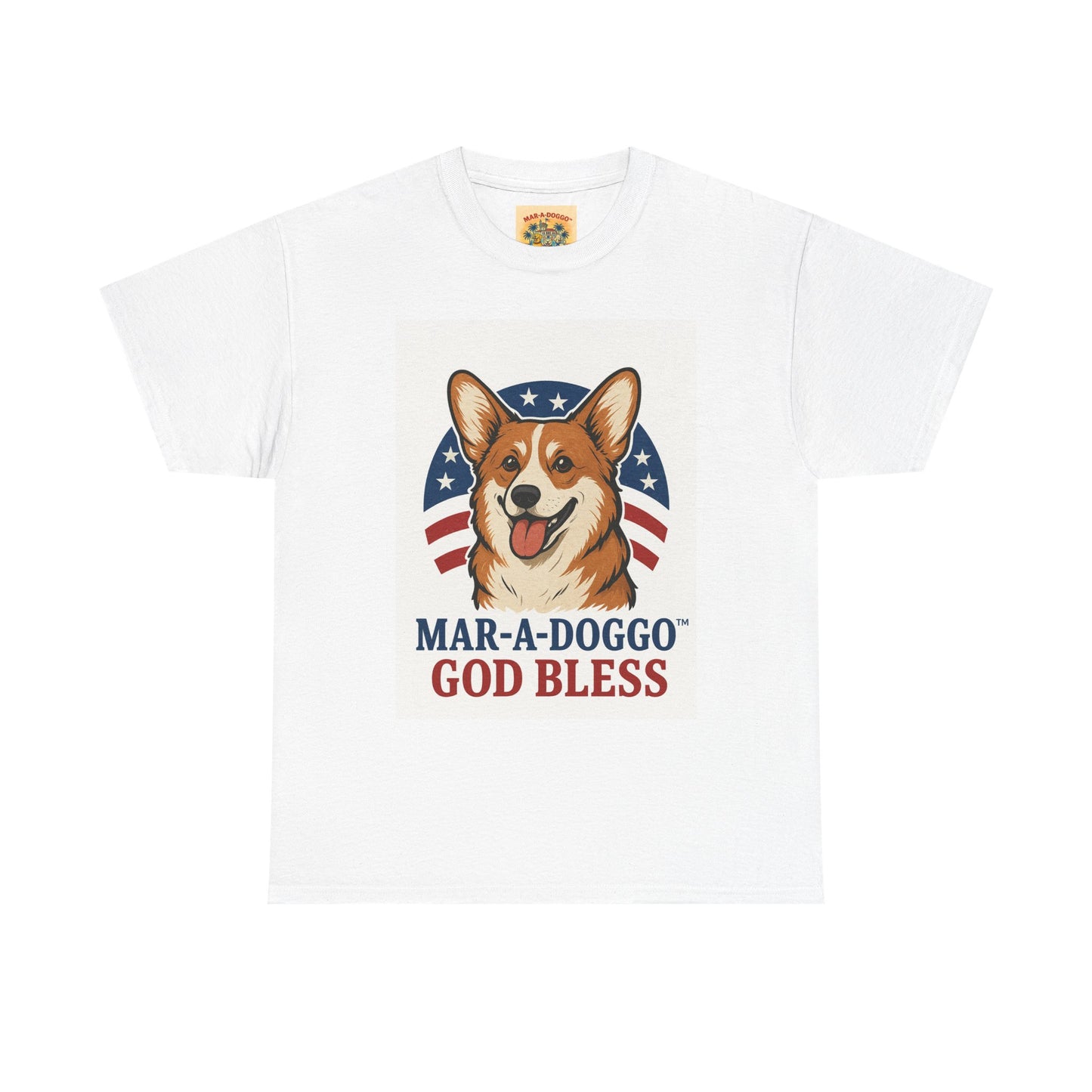 Patriotic Corgi Tee – “Mar-A-Doggo God Bless” Graphic Shirt