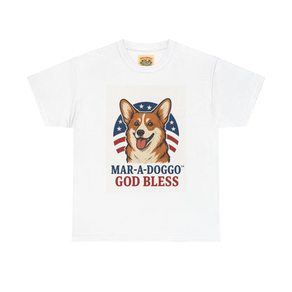 Patriotic Corgi Tee – “Mar-A-Doggo God Bless” Graphic Shirt