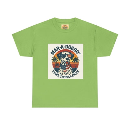 Mar-A-Doggo Retro Graphic Tee — Stars, Stripes & Spots Dog Lover T-Shirt