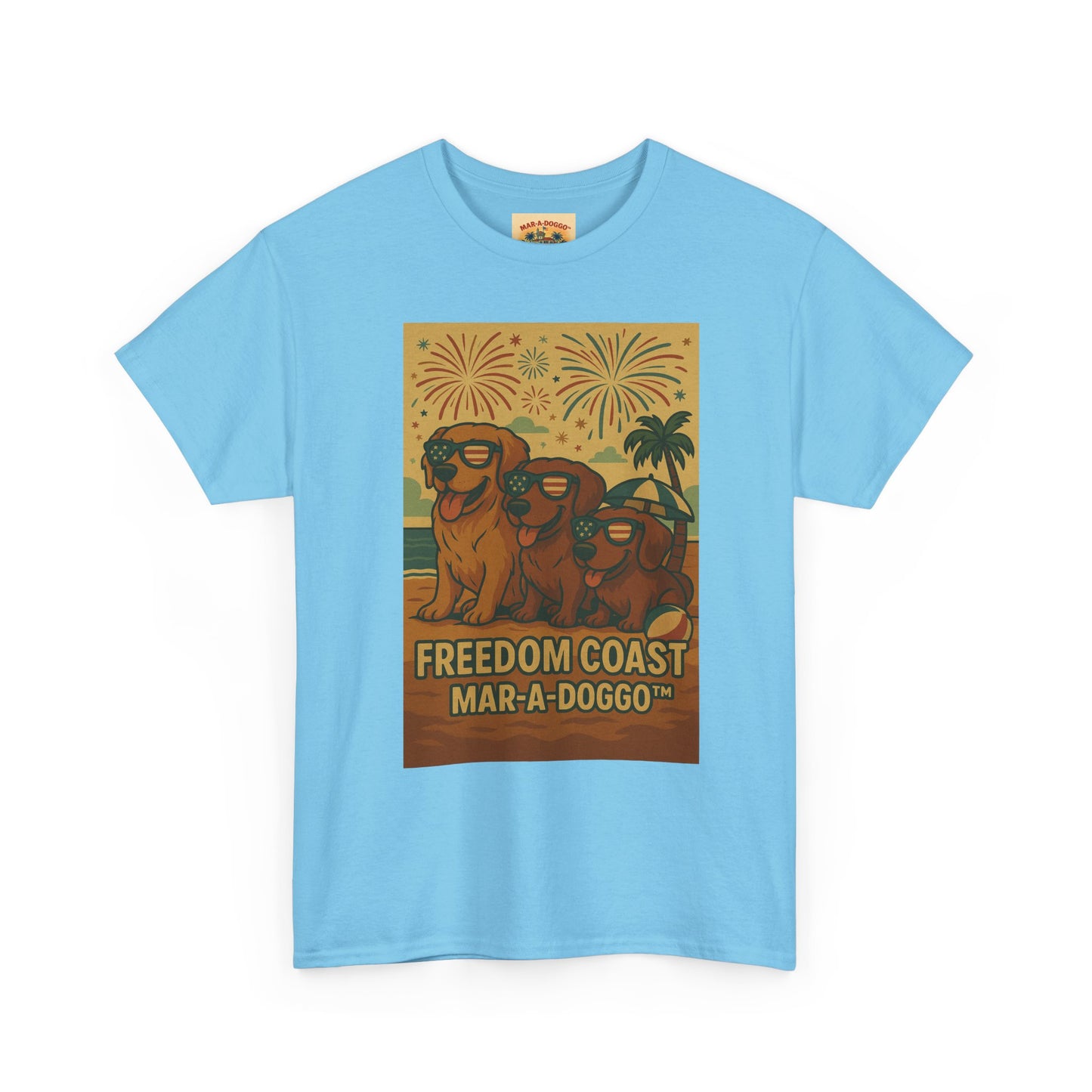 Freedom Coast Tee — "Mar-a-Doggo" Retro Beach Dog Graphic T-Shirt