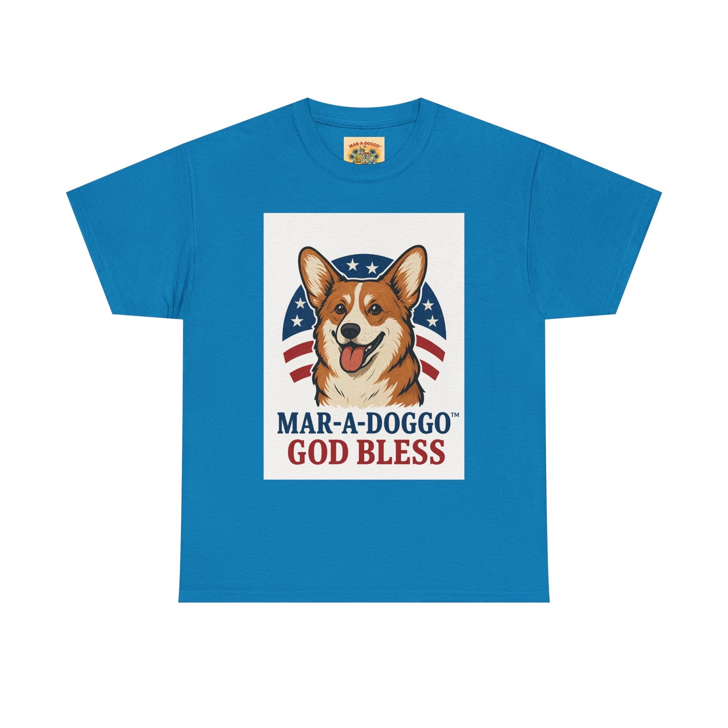 Patriotic Corgi Tee – “Mar-A-Doggo God Bless” Graphic Shirt