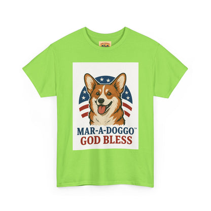 Patriotic Corgi Tee – “Mar-A-Doggo God Bless” Graphic Shirt