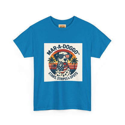 Mar-A-Doggo Retro Graphic Tee — Stars, Stripes & Spots Dog Lover T-Shirt