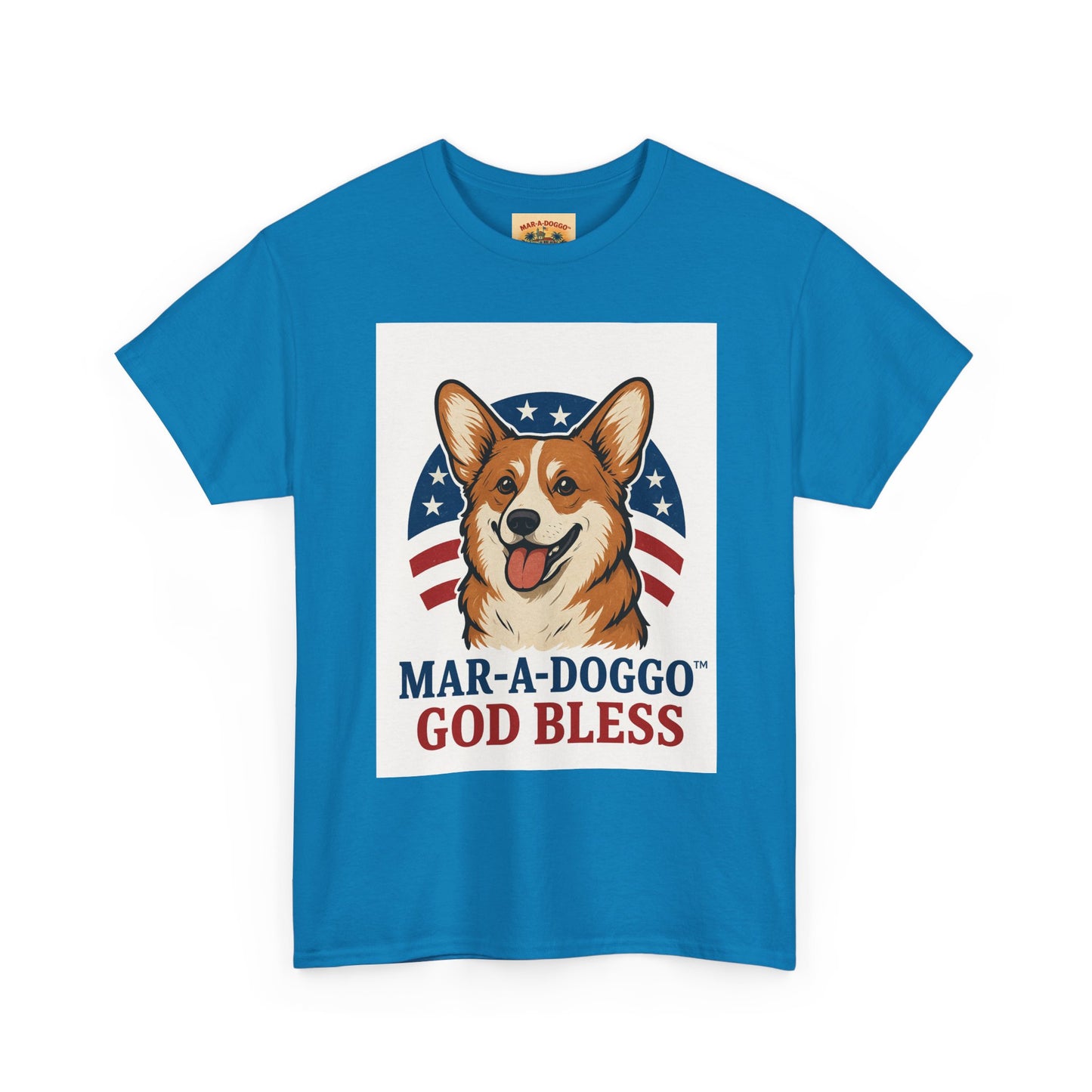 Patriotic Corgi Tee – “Mar-A-Doggo God Bless” Graphic Shirt