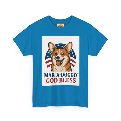 Patriotic Corgi Tee – “Mar-A-Doggo God Bless” Graphic Shirt