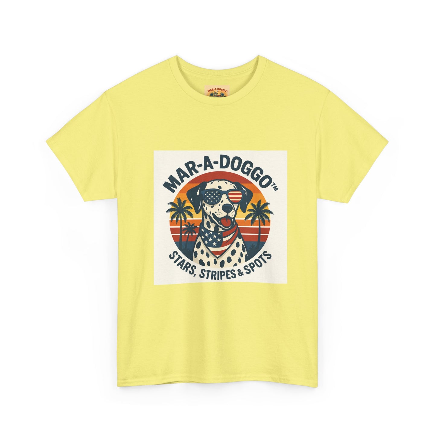 Mar-A-Doggo Retro Graphic Tee — Stars, Stripes & Spots Dog Lover T-Shirt