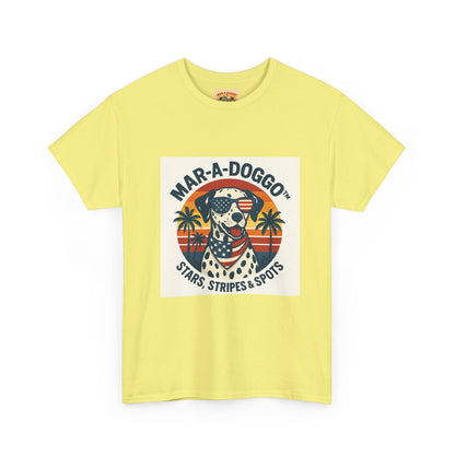 Mar-A-Doggo Retro Graphic Tee — Stars, Stripes & Spots Dog Lover T-Shirt
