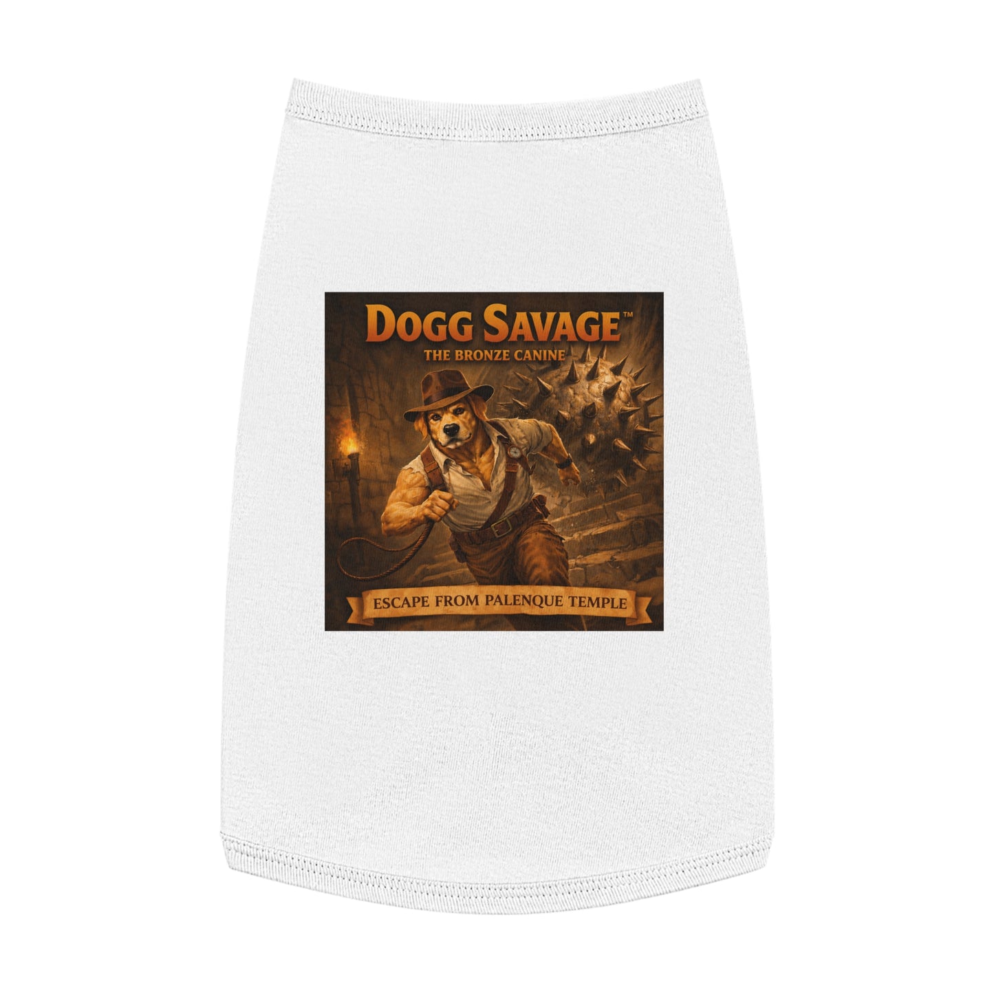Dog Tank Top — "Dogg Savage: Escape from Palenque Temple" Adventure Graphic Dog Shirt