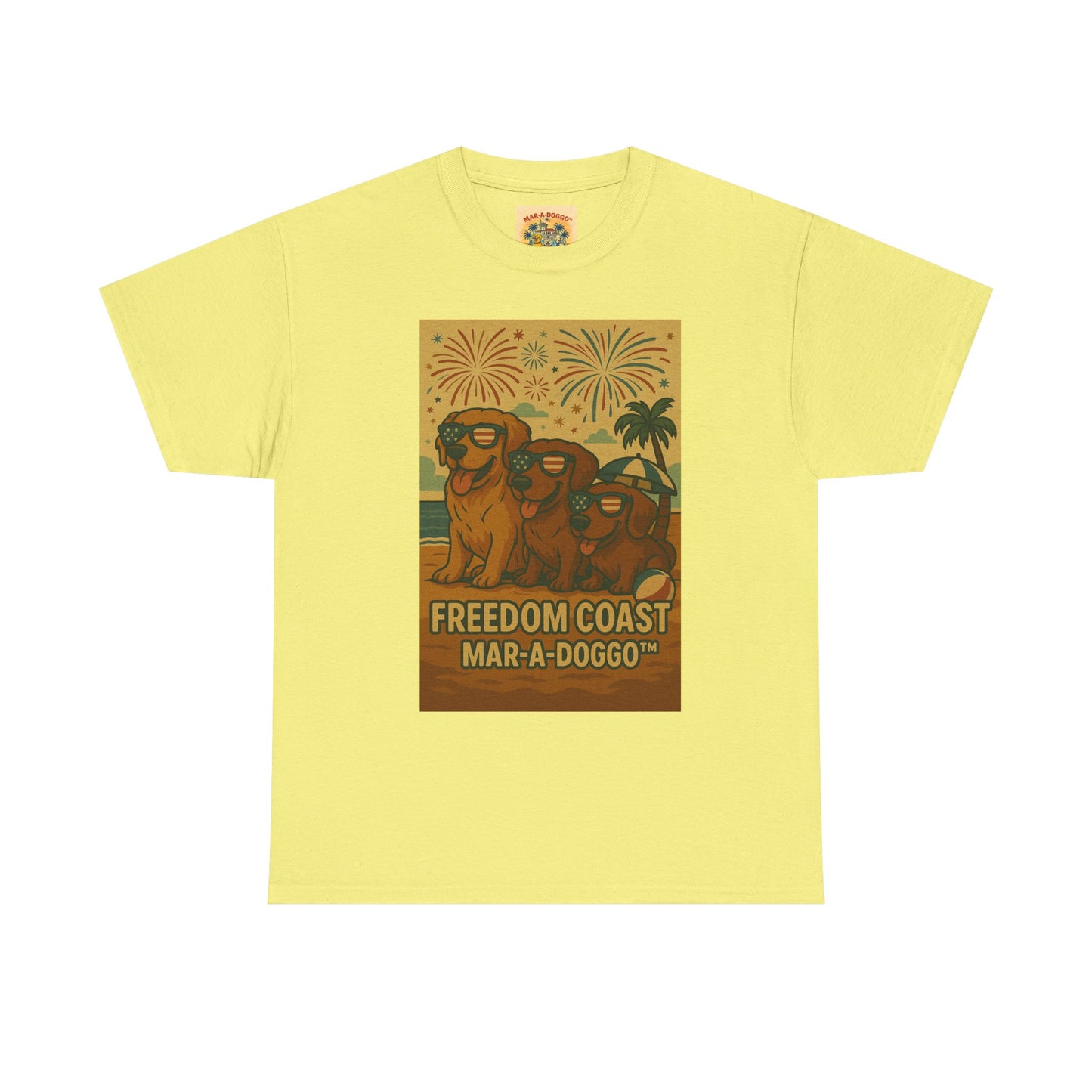 Freedom Coast Tee — "Mar-a-Doggo" Retro Beach Dog Graphic T-Shirt