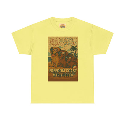Freedom Coast Tee — "Mar-a-Doggo" Retro Beach Dog Graphic T-Shirt