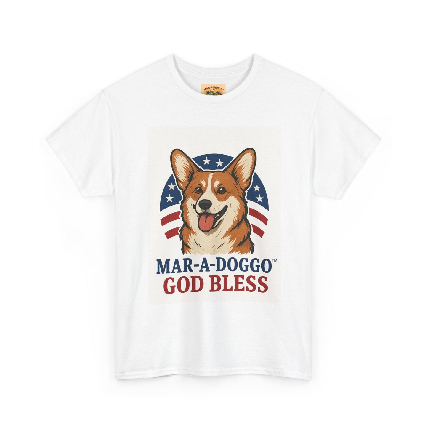 Patriotic Corgi Tee – “Mar-A-Doggo God Bless” Graphic Shirt