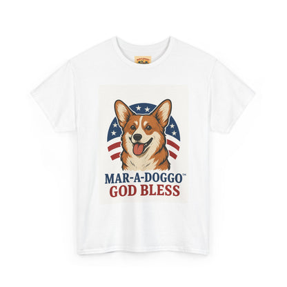 Patriotic Corgi Tee – “Mar-A-Doggo God Bless” Graphic Shirt