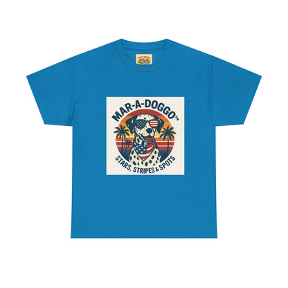 Mar-A-Doggo Retro Graphic Tee — Stars, Stripes & Spots Dog Lover T-Shirt