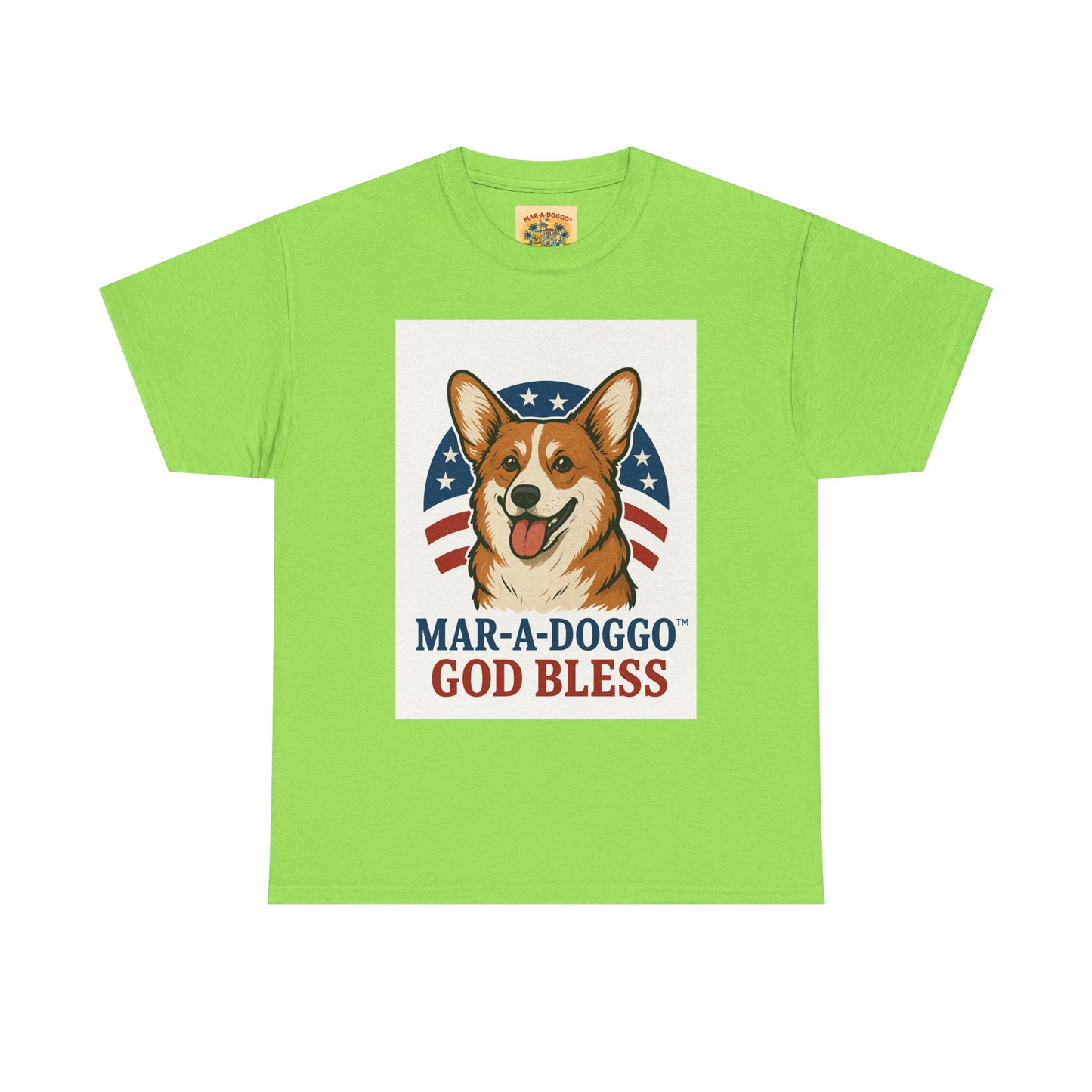 Patriotic Corgi Tee – “Mar-A-Doggo God Bless” Graphic Shirt