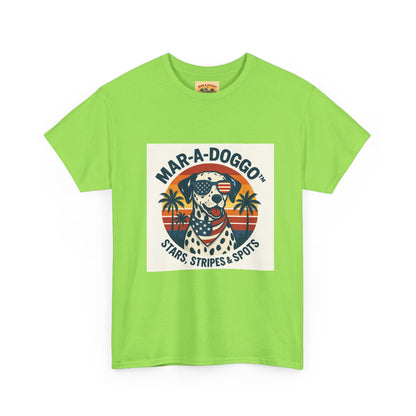 Mar-A-Doggo Retro Graphic Tee — Stars, Stripes & Spots Dog Lover T-Shirt