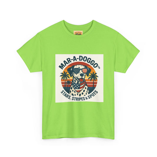 Mar-A-Doggo Retro Graphic Tee — Stars, Stripes & Spots Dog Lover T-Shirt