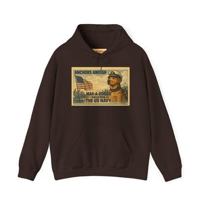 Navy Vintage 'Anchors Aweigh' Hoodie — 'Mar-A-Doggo' Retro Military Pet Design