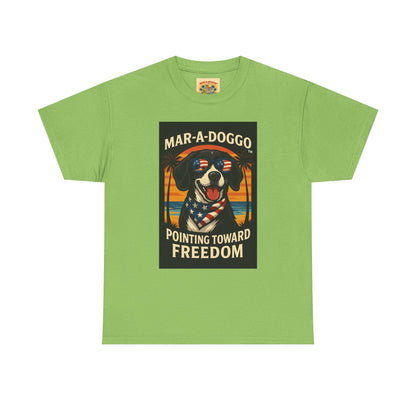 Mar-a-Doggo Tee — Patriotic Dog Graphic T-Shirt (Pointing Toward Freedom)