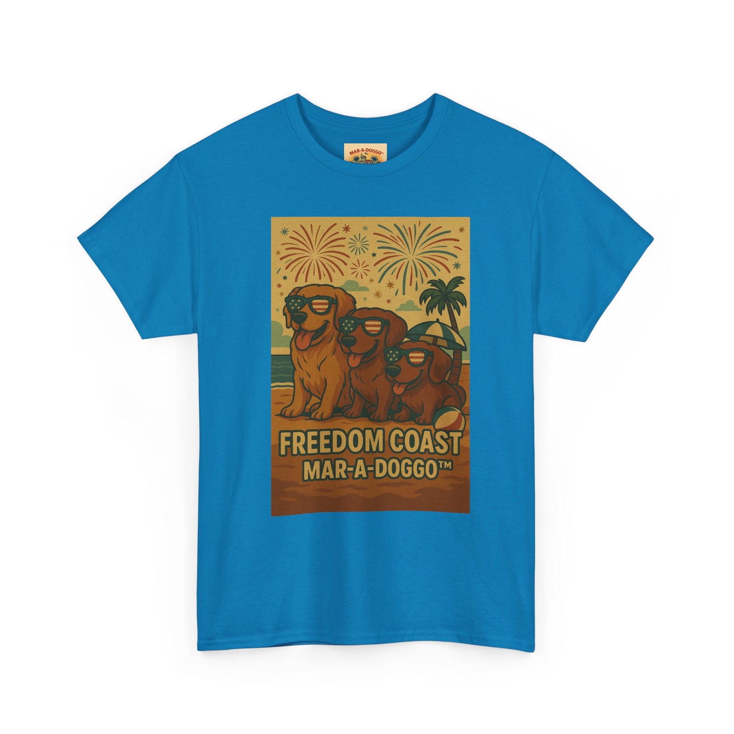 Freedom Coast Tee — "Mar-a-Doggo" Retro Beach Dog Graphic T-Shirt