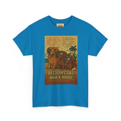 Freedom Coast Tee — "Mar-a-Doggo" Retro Beach Dog Graphic T-Shirt