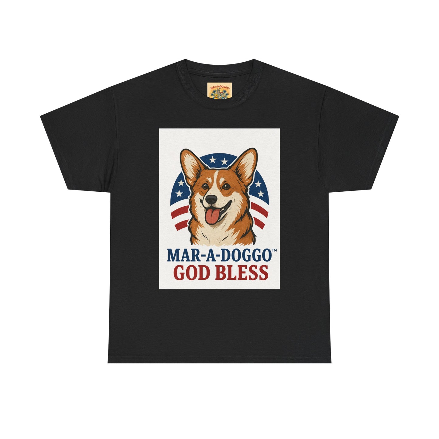 Patriotic Corgi Tee – “Mar-A-Doggo God Bless” Graphic Shirt