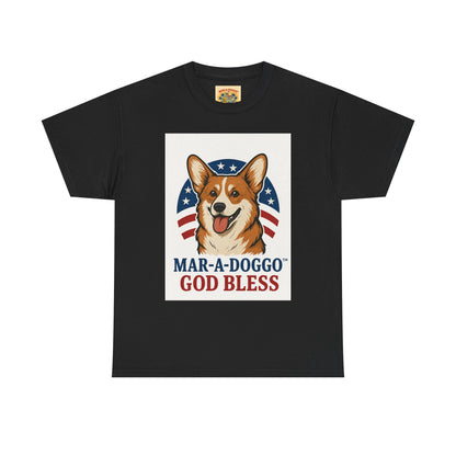 Patriotic Corgi Tee – “Mar-A-Doggo God Bless” Graphic Shirt