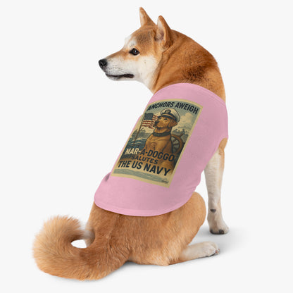 US Navy Dog Tank Top – “Anchors Aweigh / Mar-A-Doggo Salutes the US Navy” Patriotic Pet Tee