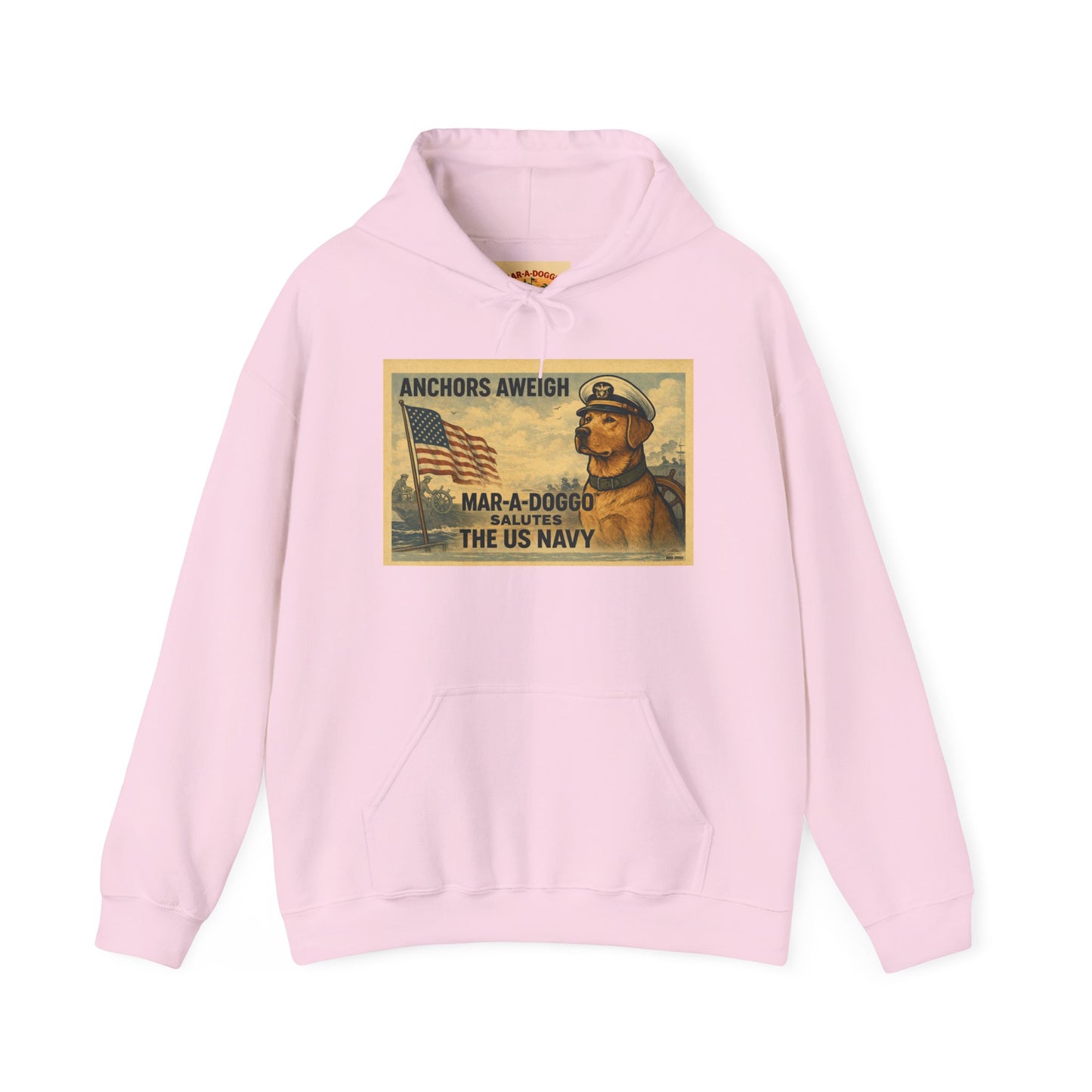 Navy Vintage 'Anchors Aweigh' Hoodie — 'Mar-A-Doggo' Retro Military Pet Design