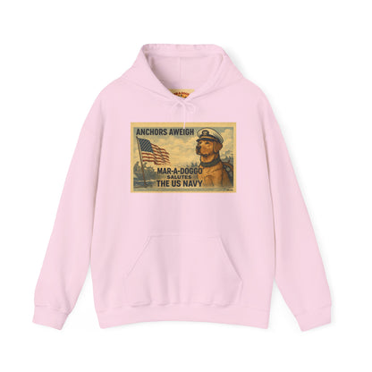 Navy Vintage 'Anchors Aweigh' Hoodie — 'Mar-A-Doggo' Retro Military Pet Design