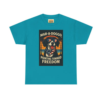 Mar-a-Doggo Tee — Patriotic Dog Graphic T-Shirt (Pointing Toward Freedom)