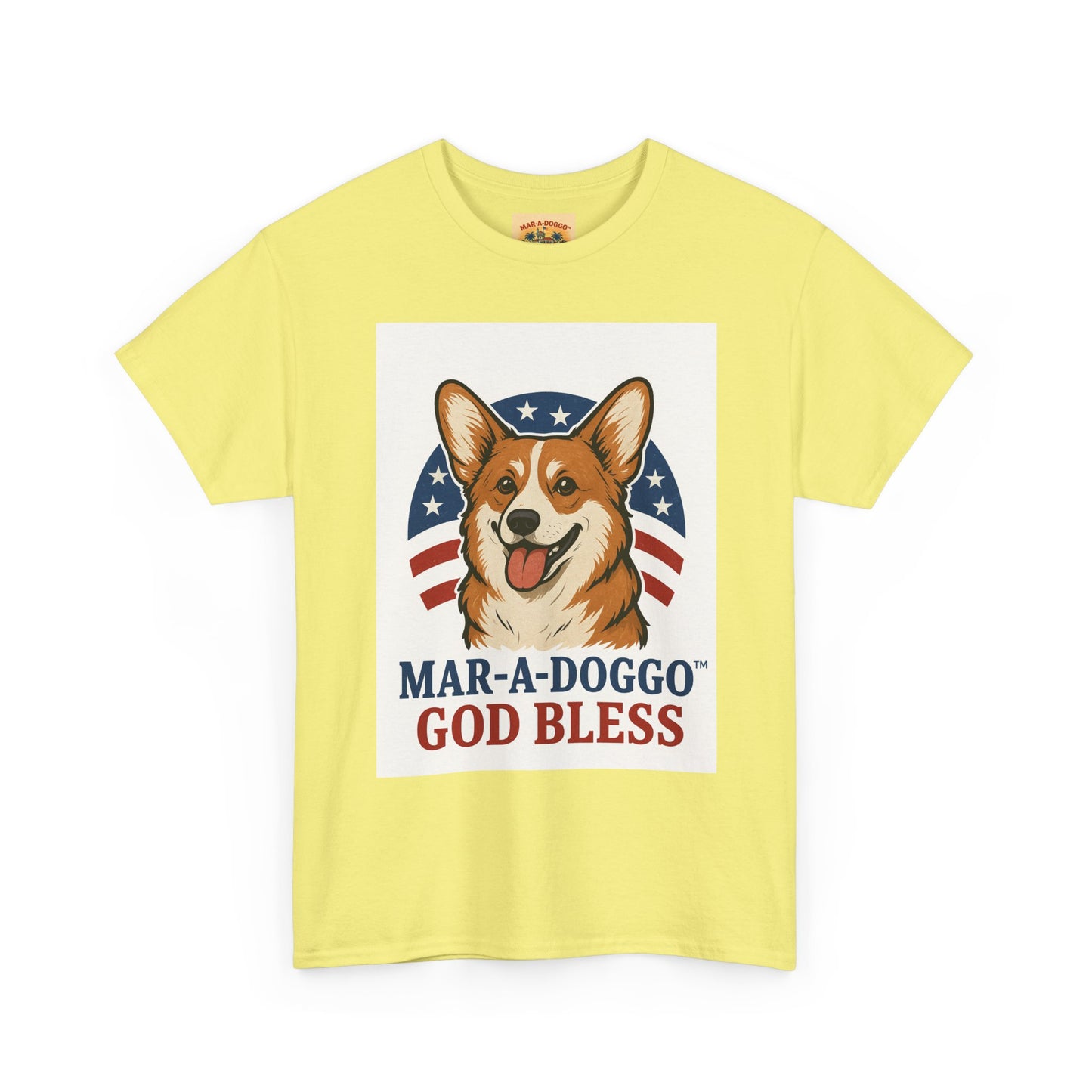Patriotic Corgi Tee – “Mar-A-Doggo God Bless” Graphic Shirt