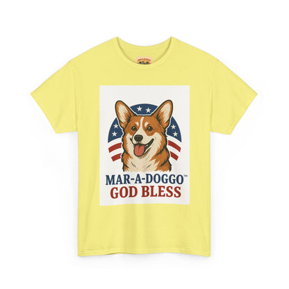 Patriotic Corgi Tee – “Mar-A-Doggo God Bless” Graphic Shirt