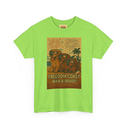 Freedom Coast Tee — "Mar-a-Doggo" Retro Beach Dog Graphic T-Shirt