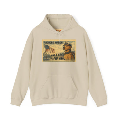 Navy Vintage 'Anchors Aweigh' Hoodie — 'Mar-A-Doggo' Retro Military Pet Design