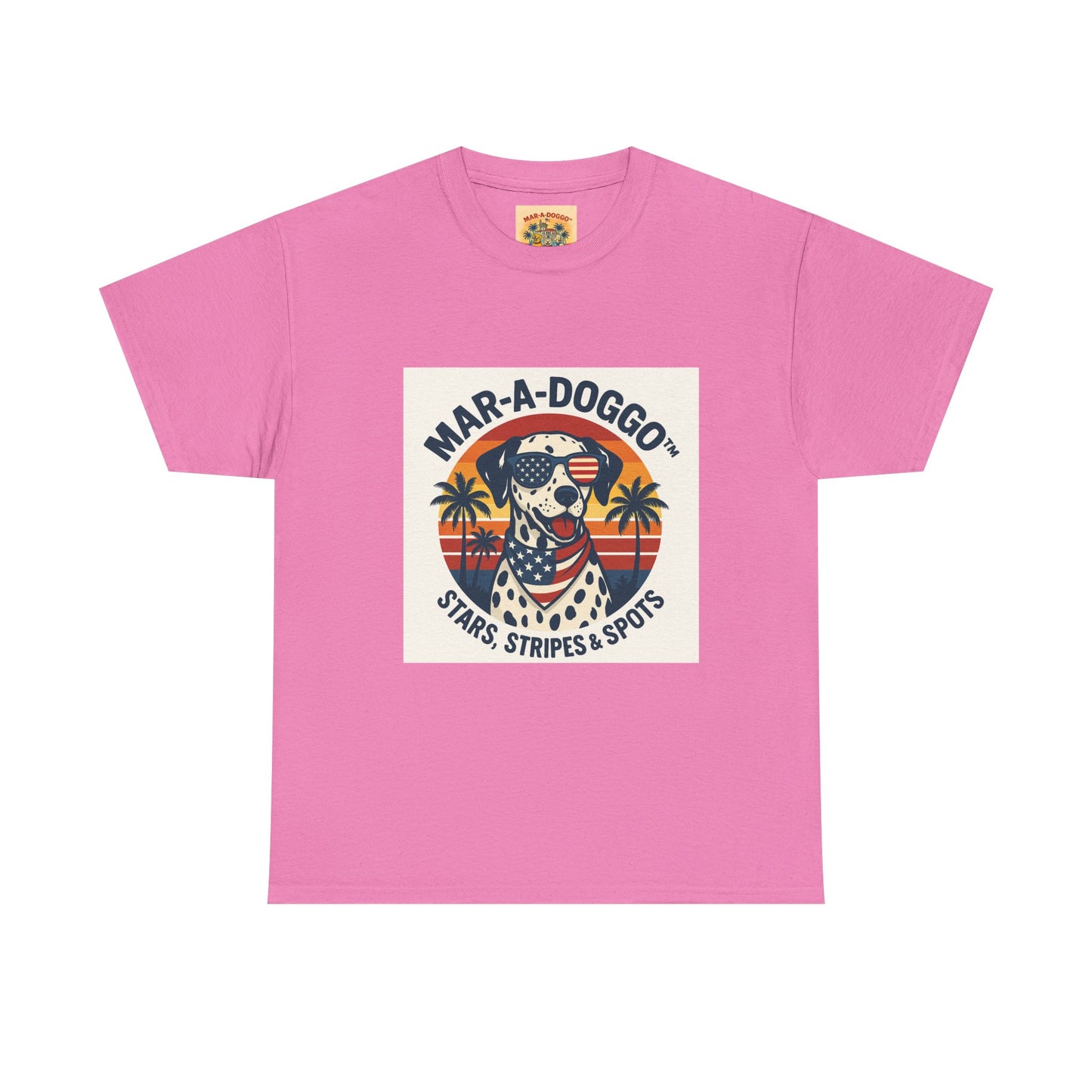 Mar-A-Doggo Retro Graphic Tee — Stars, Stripes & Spots Dog Lover T-Shirt