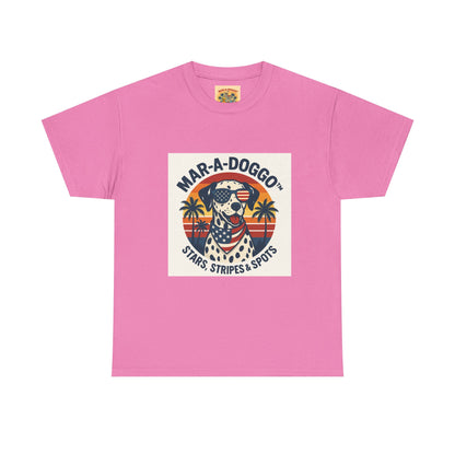 Mar-A-Doggo Retro Graphic Tee — Stars, Stripes & Spots Dog Lover T-Shirt