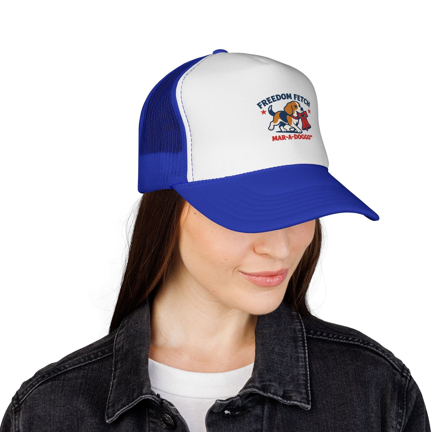 Freedom Fetch Trucker Cap — Patriotic Beagle 'Mar-A-Doggo' Mesh Hat