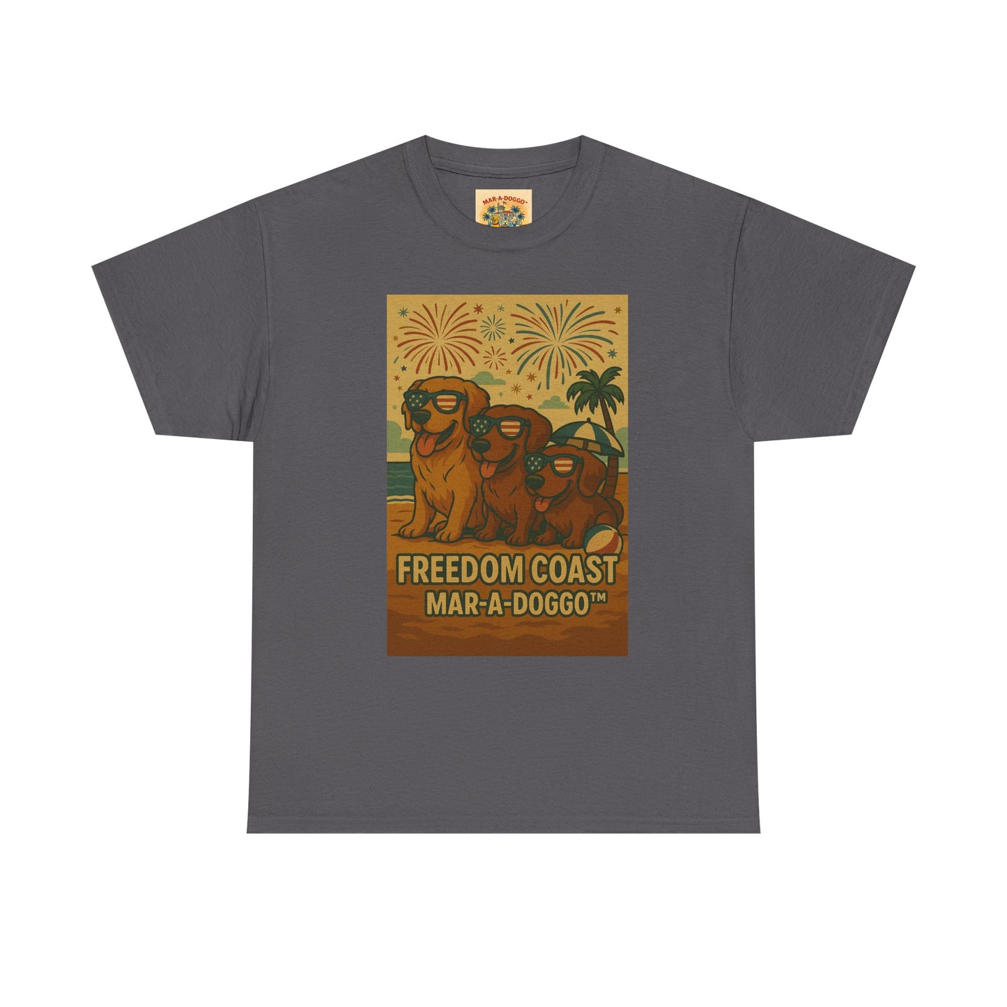 Freedom Coast Tee — "Mar-a-Doggo" Retro Beach Dog Graphic T-Shirt