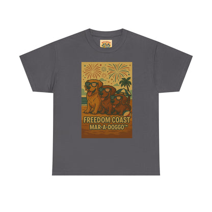 Freedom Coast Tee — "Mar-a-Doggo" Retro Beach Dog Graphic T-Shirt