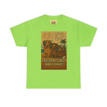 Freedom Coast Tee — "Mar-a-Doggo" Retro Beach Dog Graphic T-Shirt