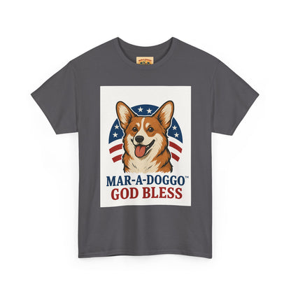Patriotic Corgi Tee – “Mar-A-Doggo God Bless” Graphic Shirt