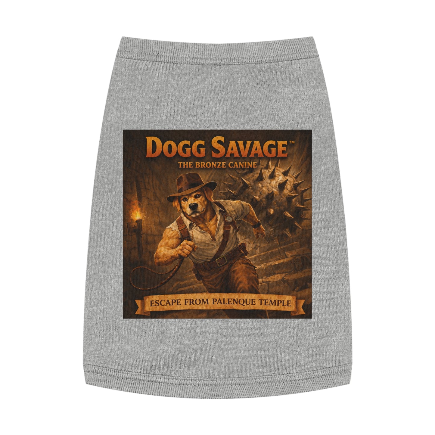 Dog Tank Top — "Dogg Savage: Escape from Palenque Temple" Adventure Graphic Dog Shirt