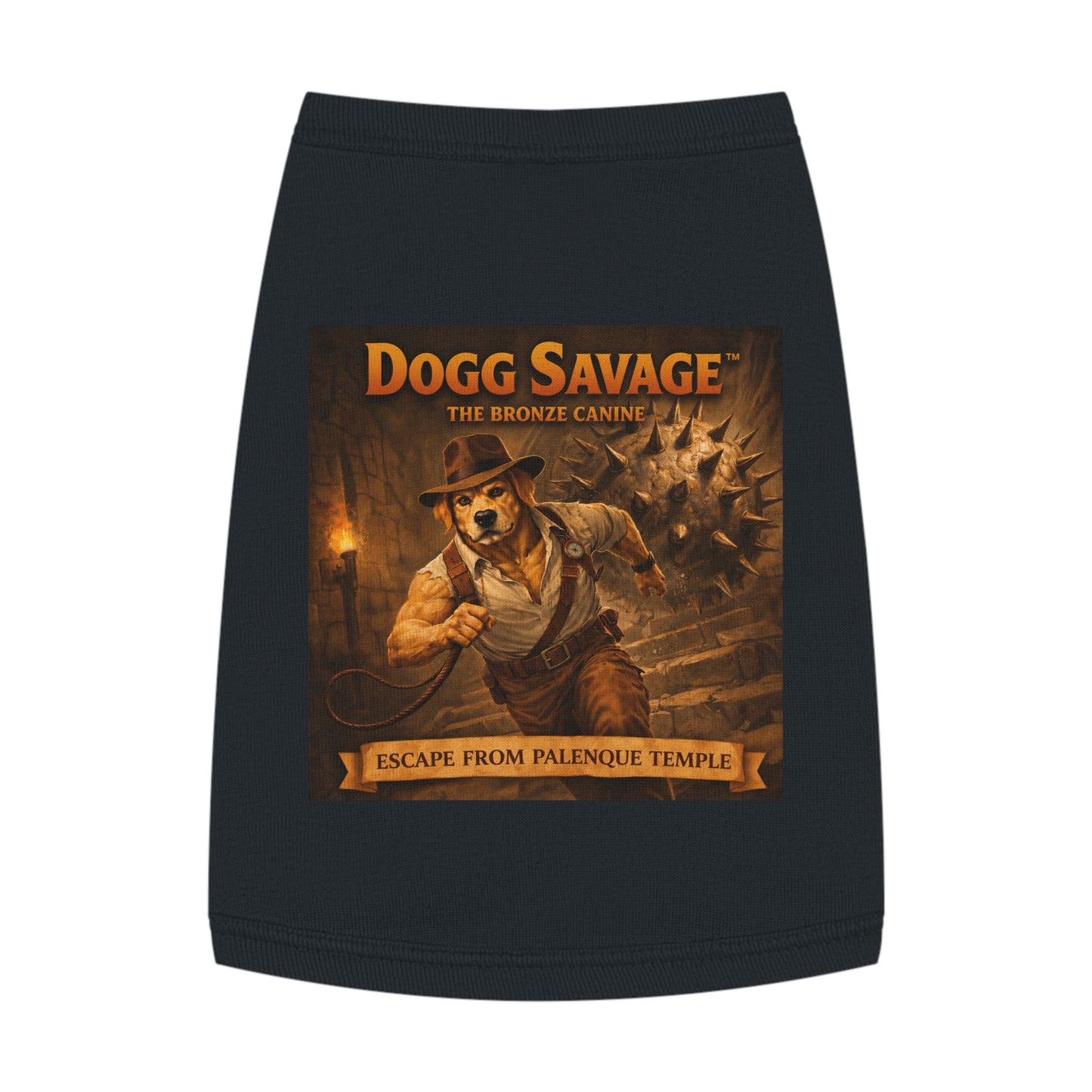 Dog Tank Top — "Dogg Savage: Escape from Palenque Temple" Adventure Graphic Dog Shirt