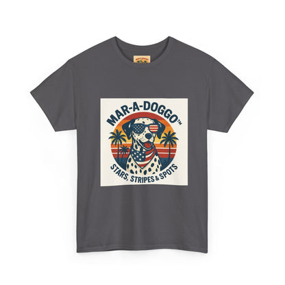 Mar-A-Doggo Retro Graphic Tee — Stars, Stripes & Spots Dog Lover T-Shirt