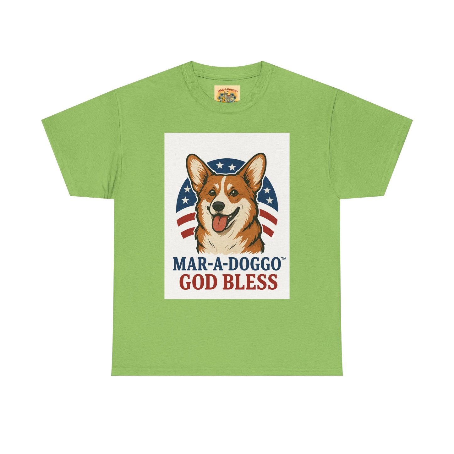 Patriotic Corgi Tee – “Mar-A-Doggo God Bless” Graphic Shirt