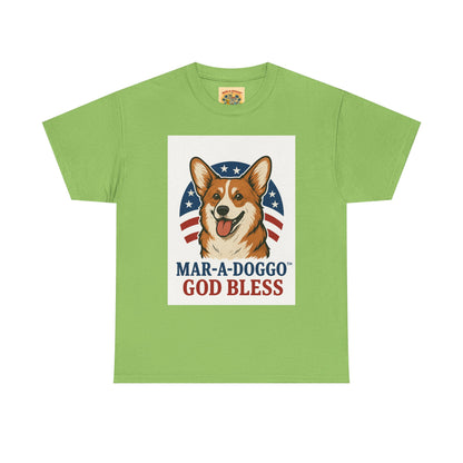 Patriotic Corgi Tee – “Mar-A-Doggo God Bless” Graphic Shirt
