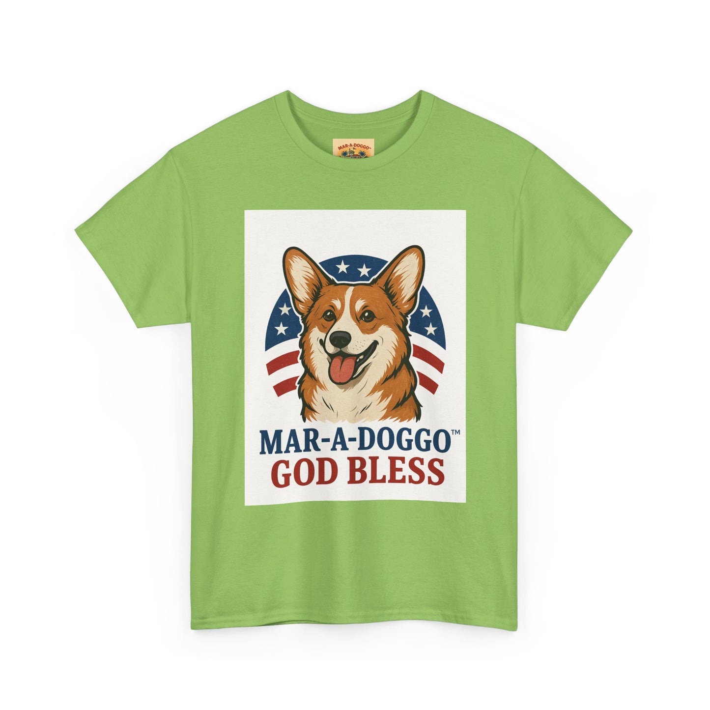 Patriotic Corgi Tee – “Mar-A-Doggo God Bless” Graphic Shirt