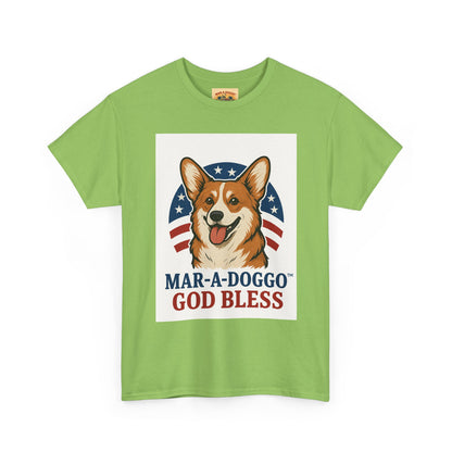 Patriotic Corgi Tee – “Mar-A-Doggo God Bless” Graphic Shirt
