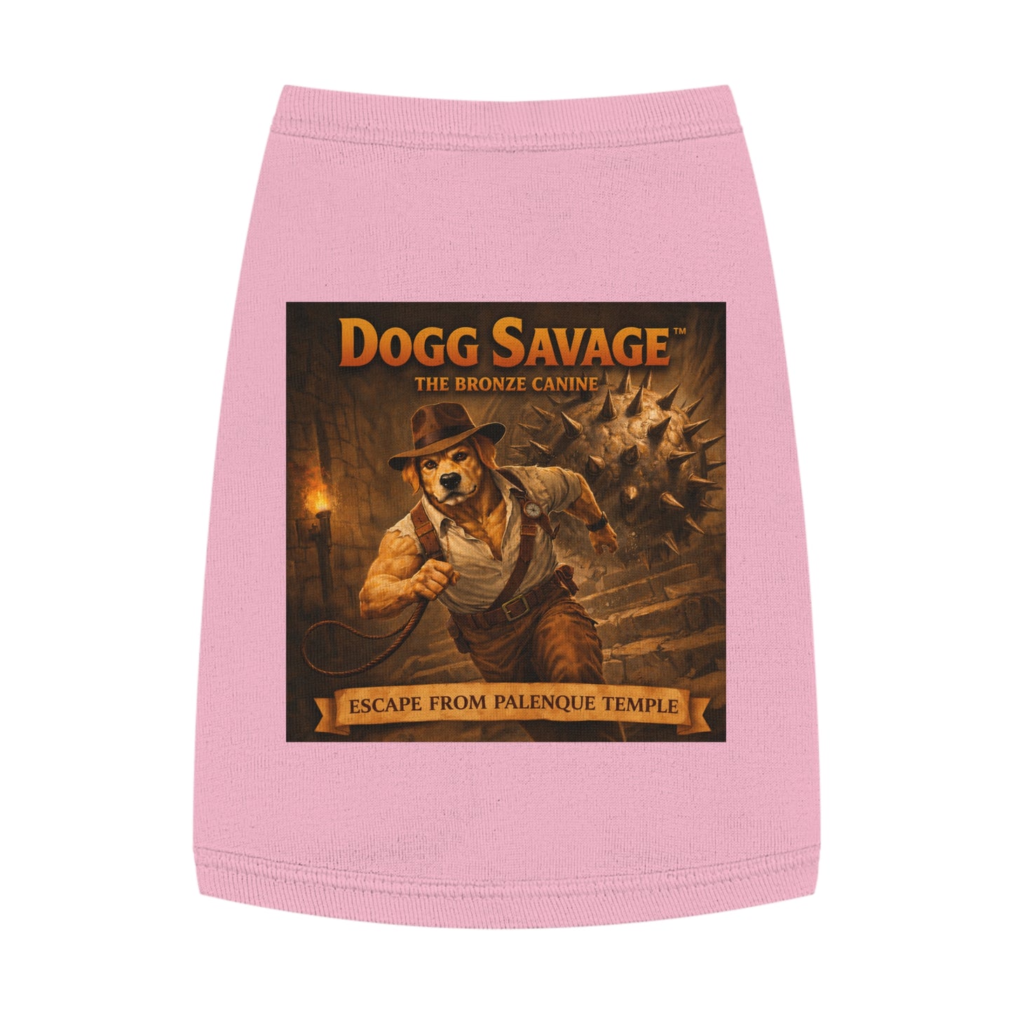 Dog Tank Top — "Dogg Savage: Escape from Palenque Temple" Adventure Graphic Dog Shirt